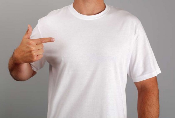 White t-shirt with blank front on man ready for logo or message