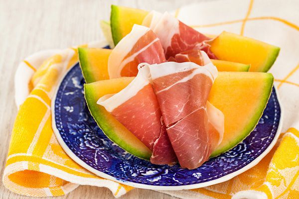 Prosciutto with cantaloupe melon-traditional Italian appetizer