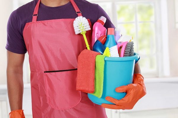 Portrait of hand with cleaning equipment