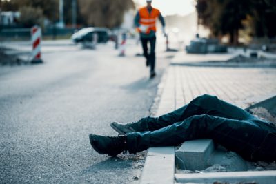 道路工事での事故の後に、通りに人を死んだ