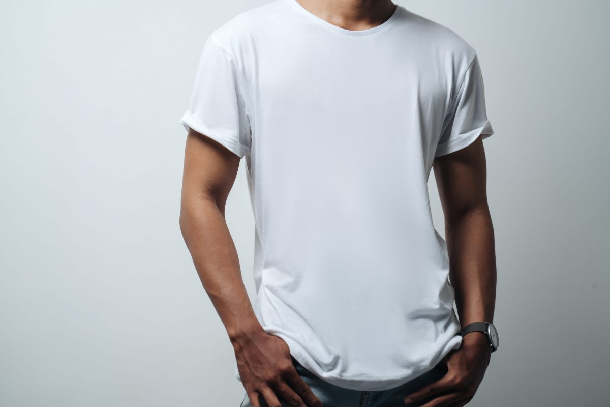 man in white blank t-shirt