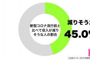 新型コロナウイルス流行前と比べて収入が減りそうだグラフ