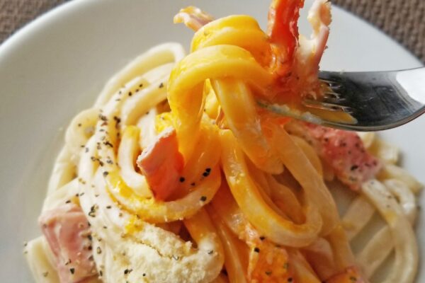 カルボナーラ風釜玉うどん・実食