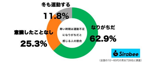 「寒い時期は運動不足になりがちだと感じるグラフ