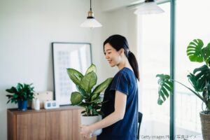 観葉植物と女性