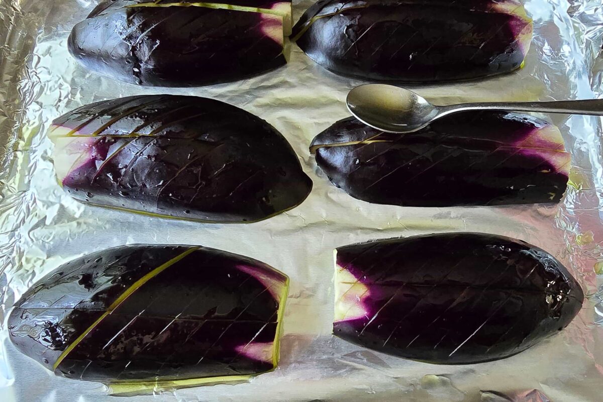 揚げないナスの揚げ浸し風・スプーン