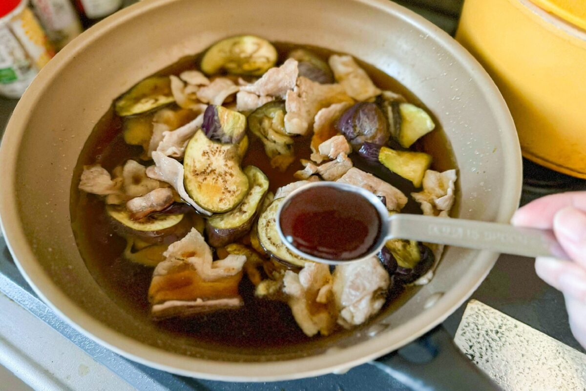 なすと豚バラのピリ辛つけ汁