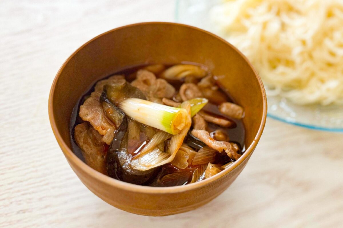 なすと豚バラのピリ辛つけ汁