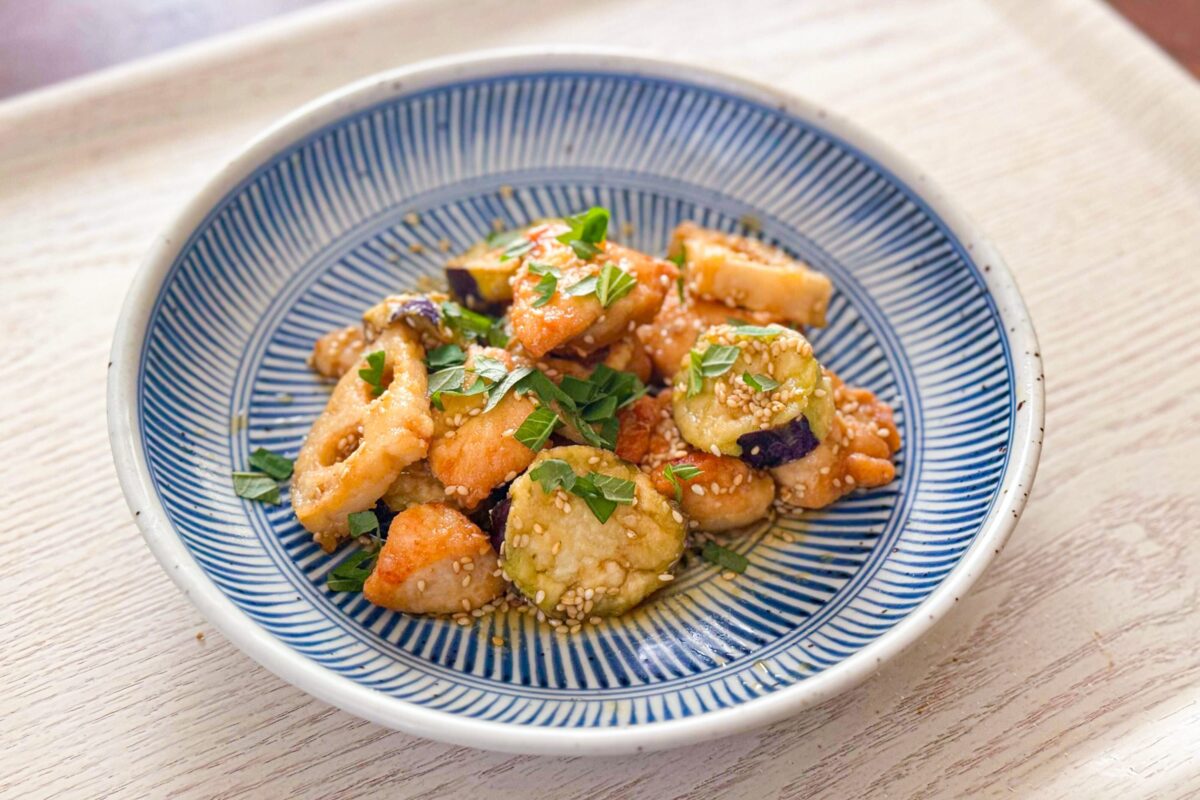 ナスとレンコン鶏むねの旨ダレ浸し