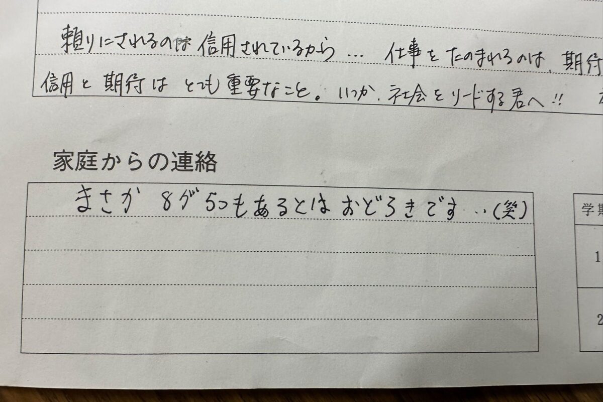 野田クリスタルの通知表