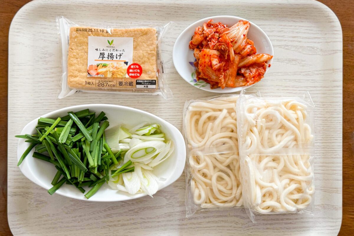 キムチ厚揚げ焼きうどん