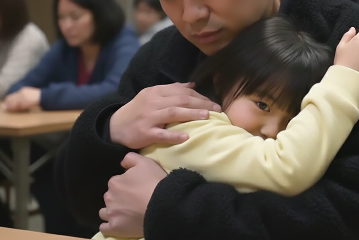 災害で被災した父と娘のイメージ