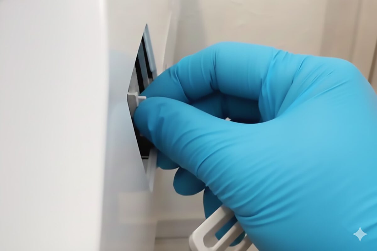 便器の中の脱臭フィルターを取り出すイメージ