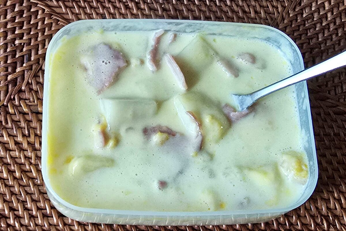 コーンスープでとろける餅・混ぜる