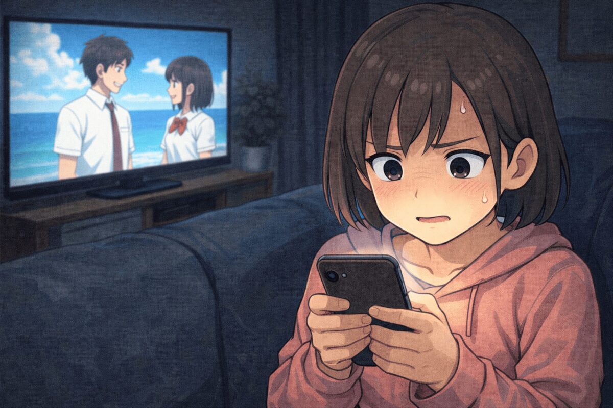 夜、部屋で映画を観ているイメージ