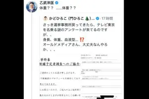 【衆院選】候補者、テレ東から「謎のアンケート」届き…内容に驚嘆　乙武氏も「体重？」