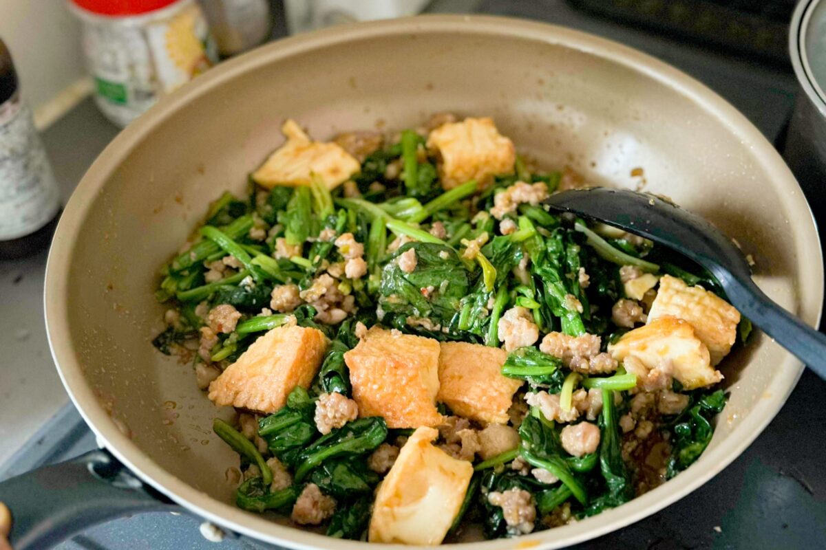 ほうれん草と厚揚げの中華炒め