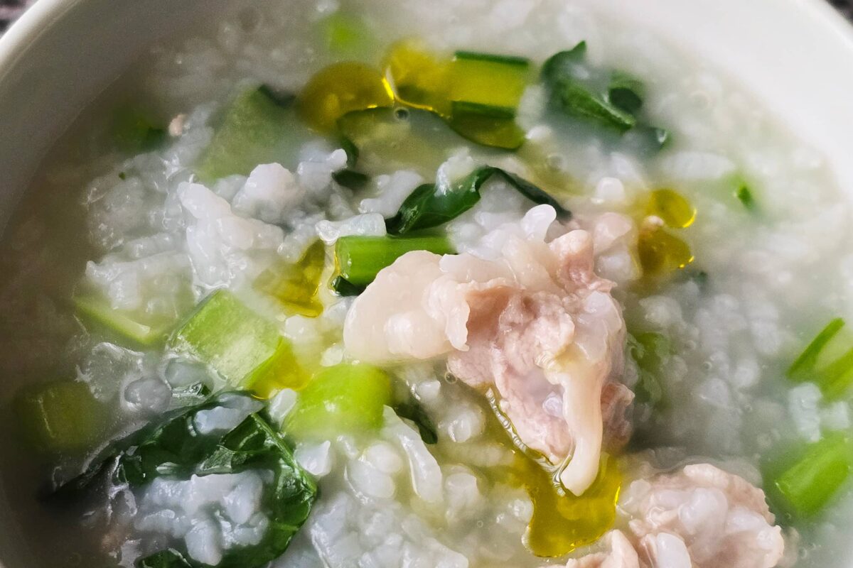 豚肉と小松菜の塩レモン粥