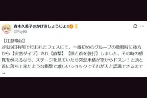 フェスで観客がダイブし負傷…　漫画家が被害訴え「大変怒ってます」「危険行為は辞めて下さい」