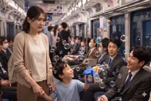 電車で子供がシャボン玉を飛ばし母親が大慌て…　“一瞬で救われた”サラリーマンの「ひと言」が話題に