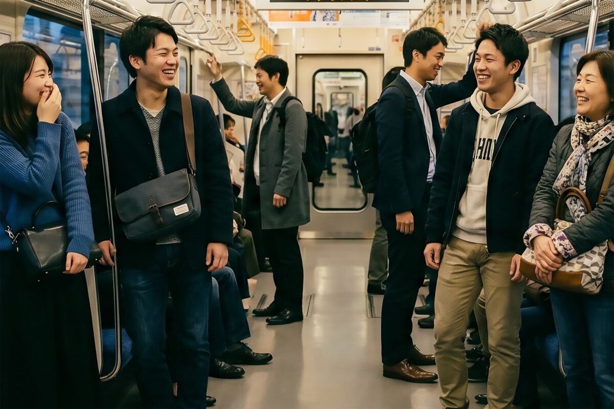 電車・アナウンス・乗客が笑顔