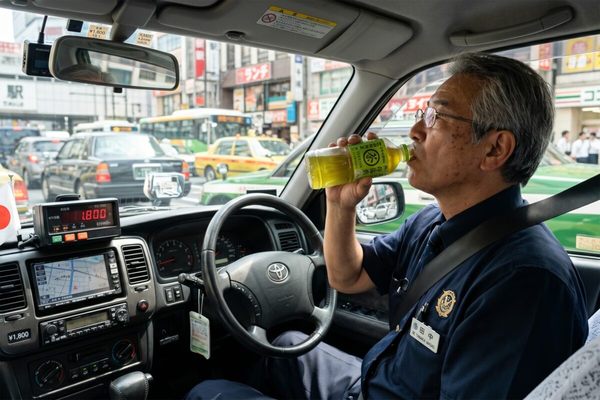 タクシー運転手が水分補給しているイメージ