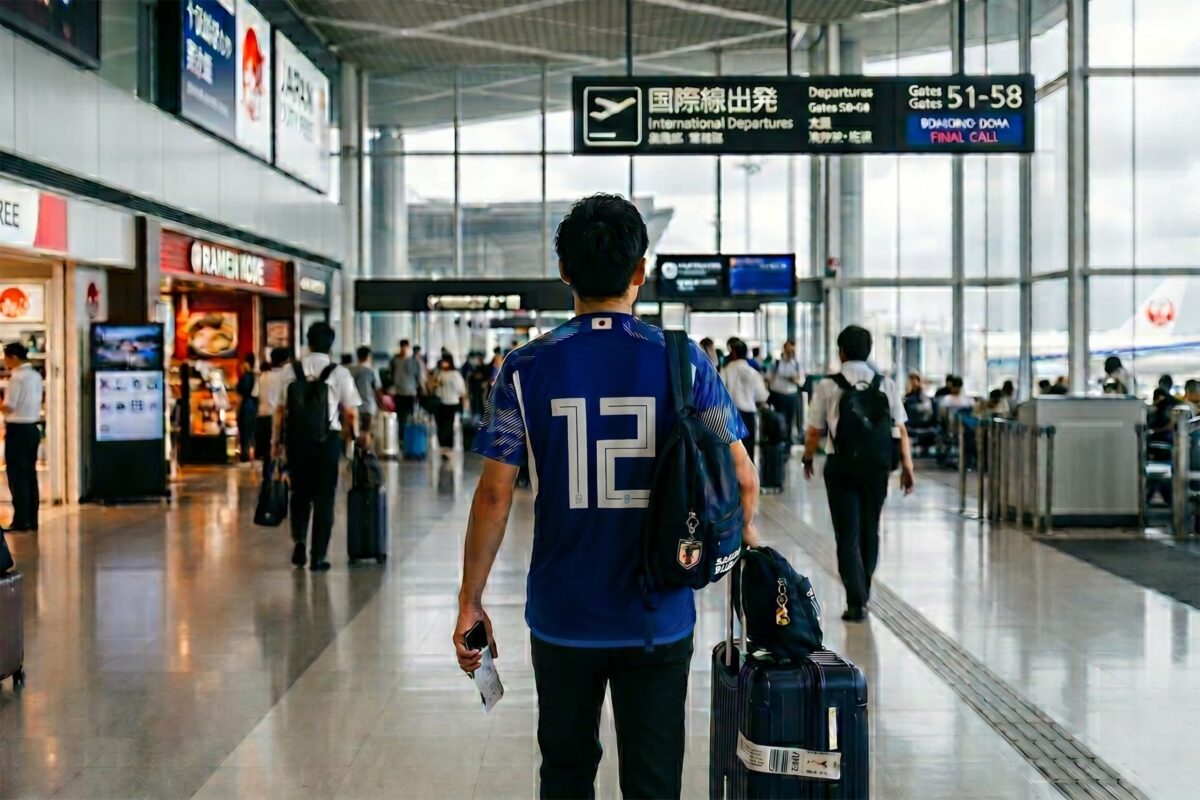 ワールドカップに向かう日本代表サポーター